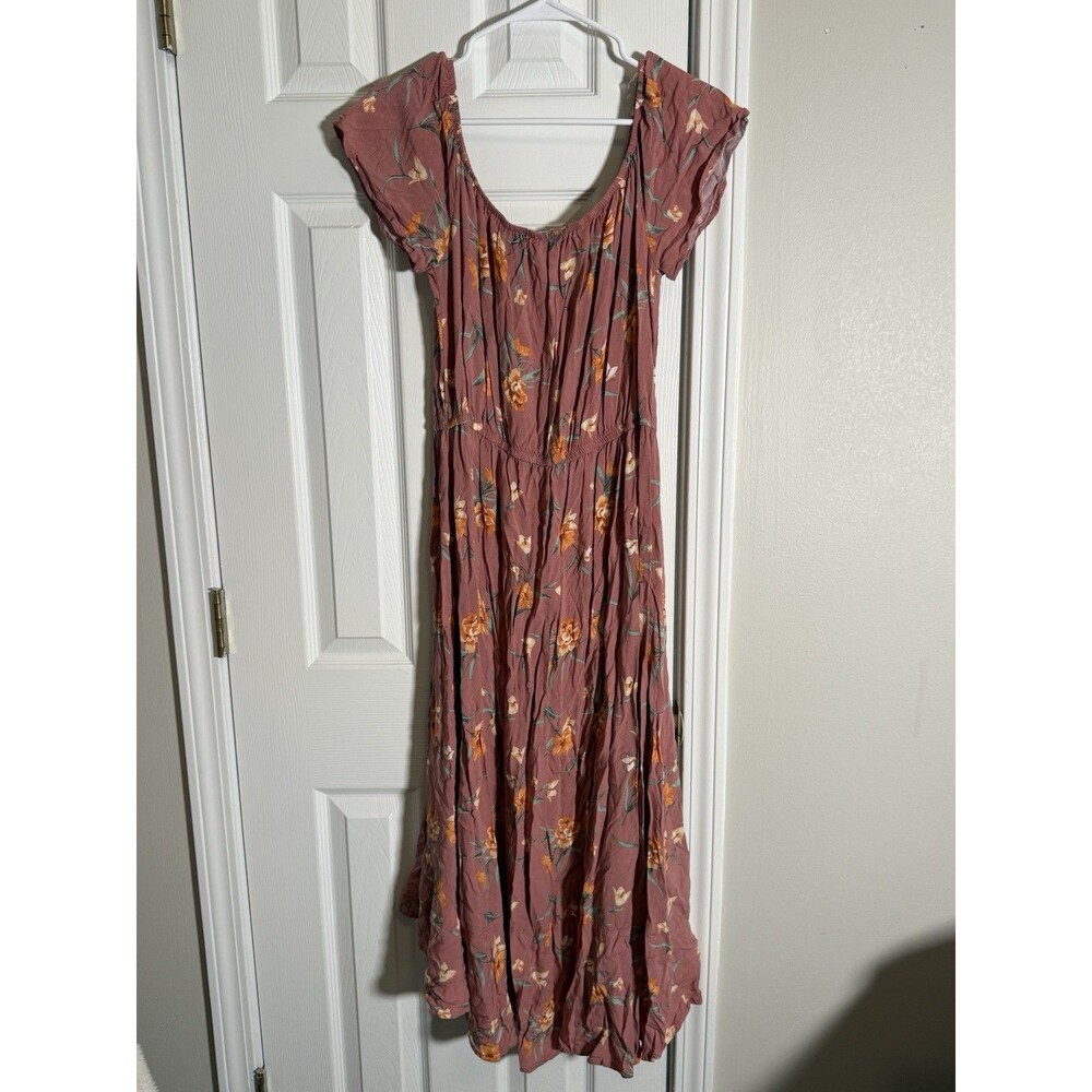 New Look Floral Midi Dress Juniors XL Off Shoulder Button Front Mauve